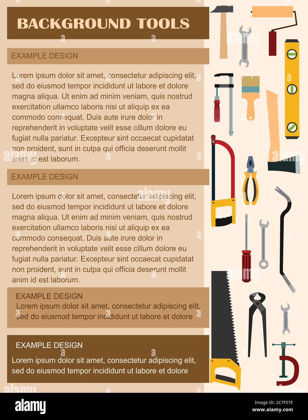 Strumenti di costruzione. Sfondo per il testo. Costruzione, decorazione, riparazione di case, uffici. Servizi di riparazione. Kit di attrezzi. Vendita, affitto. Attrezzi manuali. Set. Illustrazione Vettoriale