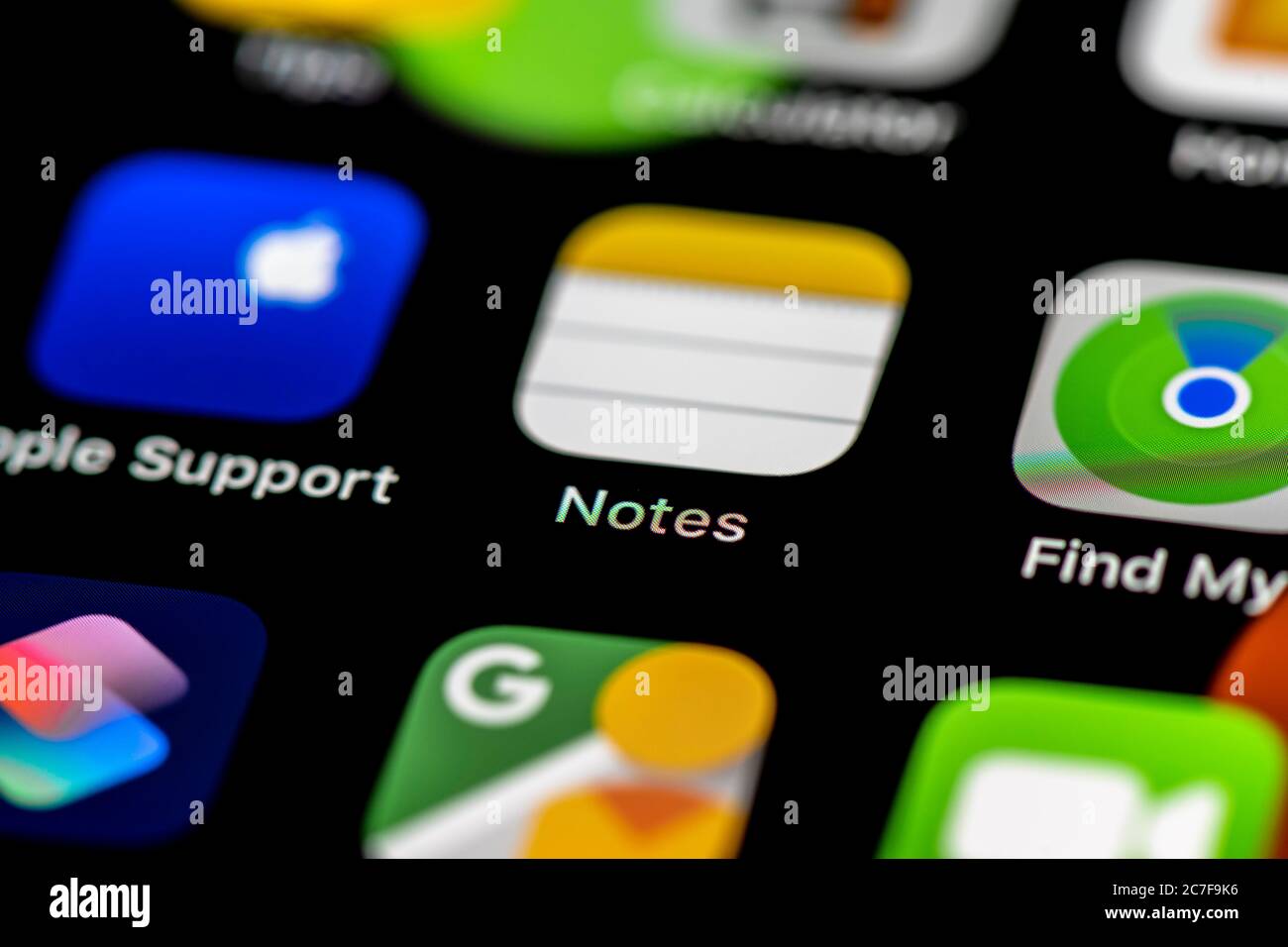 Note, app note, icone app sul display di un telefono cellulare, iPhone, smartphone, primo piano Foto Stock