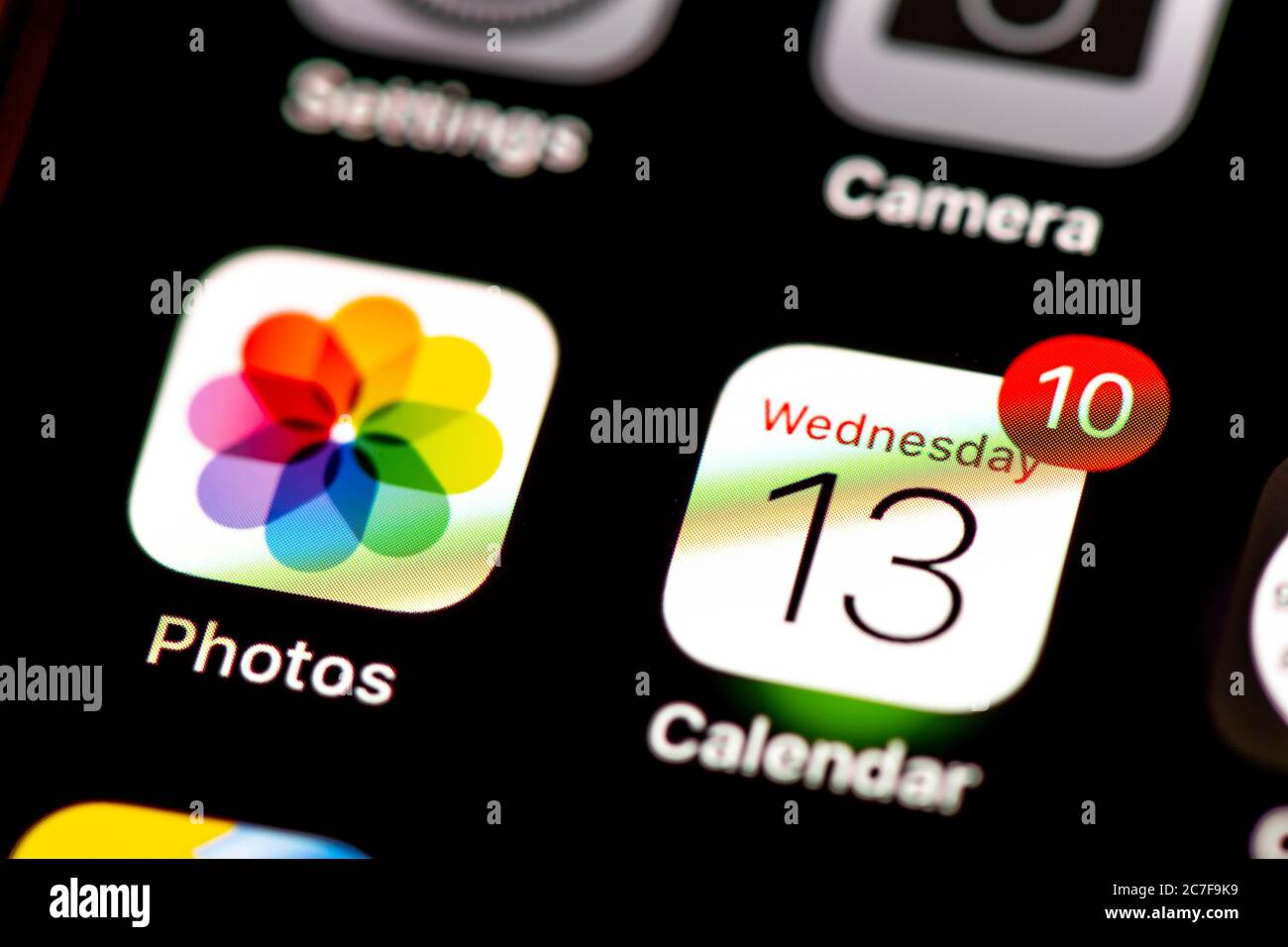Icona Foto, icone delle applicazioni sul display di un telefono cellulare, iPhone, smartphone, primo piano Foto Stock