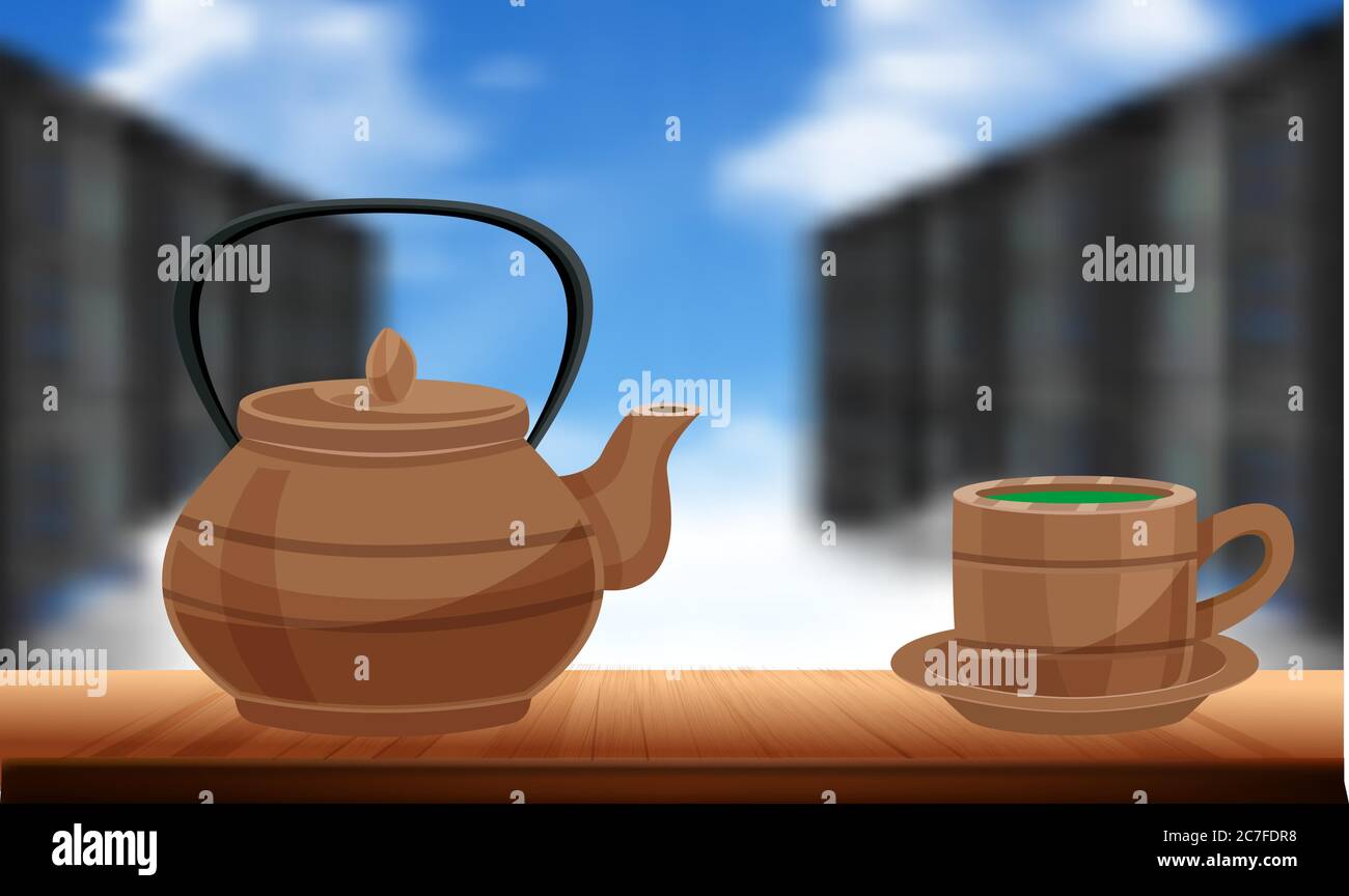 fock up illustrazione del set di tè sui tavoli Illustrazione Vettoriale