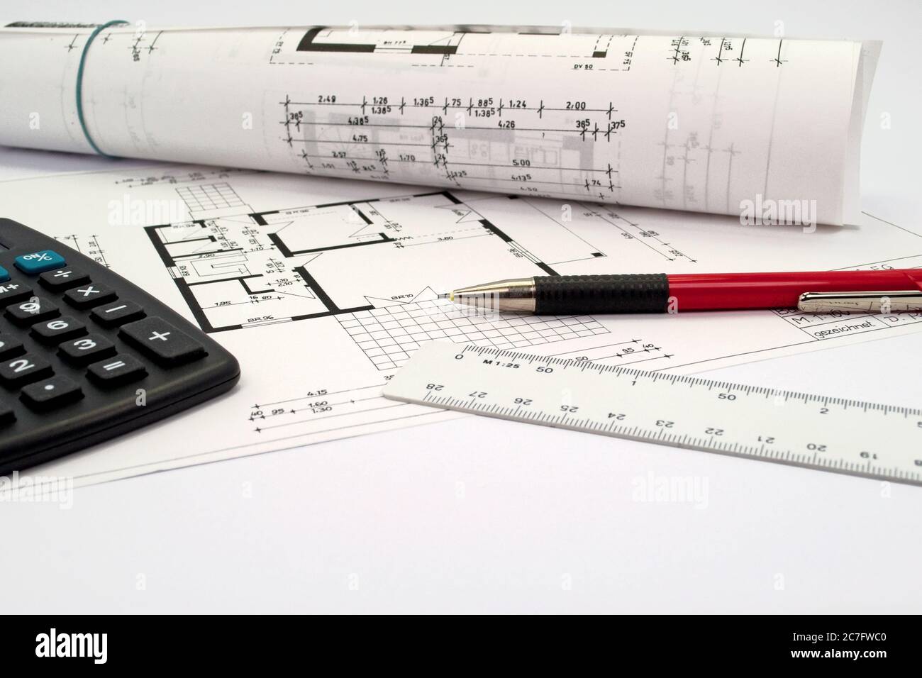 Disegno tecnico per la costruzione di casa progettata Foto Stock