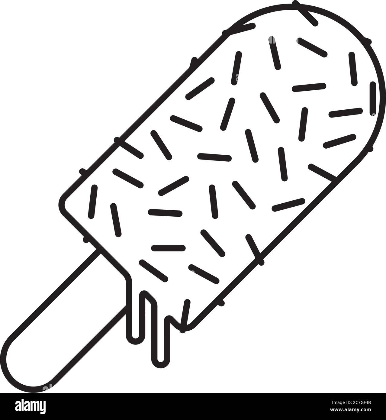 Pop-sicle gelato con icona della linea vettoriale a spruzzi il 23 luglio. Simbolo del contorno del fresco dolce Illustrazione Vettoriale