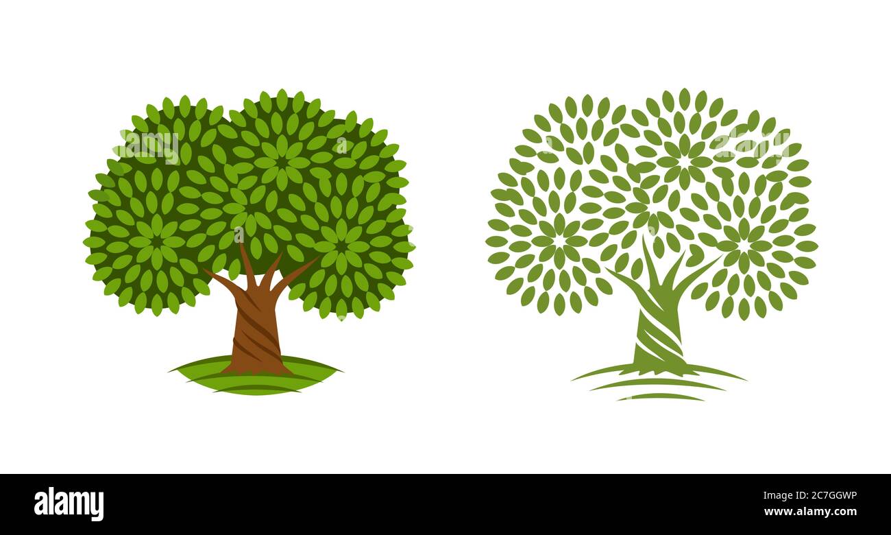 Albero con il simbolo delle foglie verdi. Ambiente, natura, concetto di ecologia Illustrazione Vettoriale