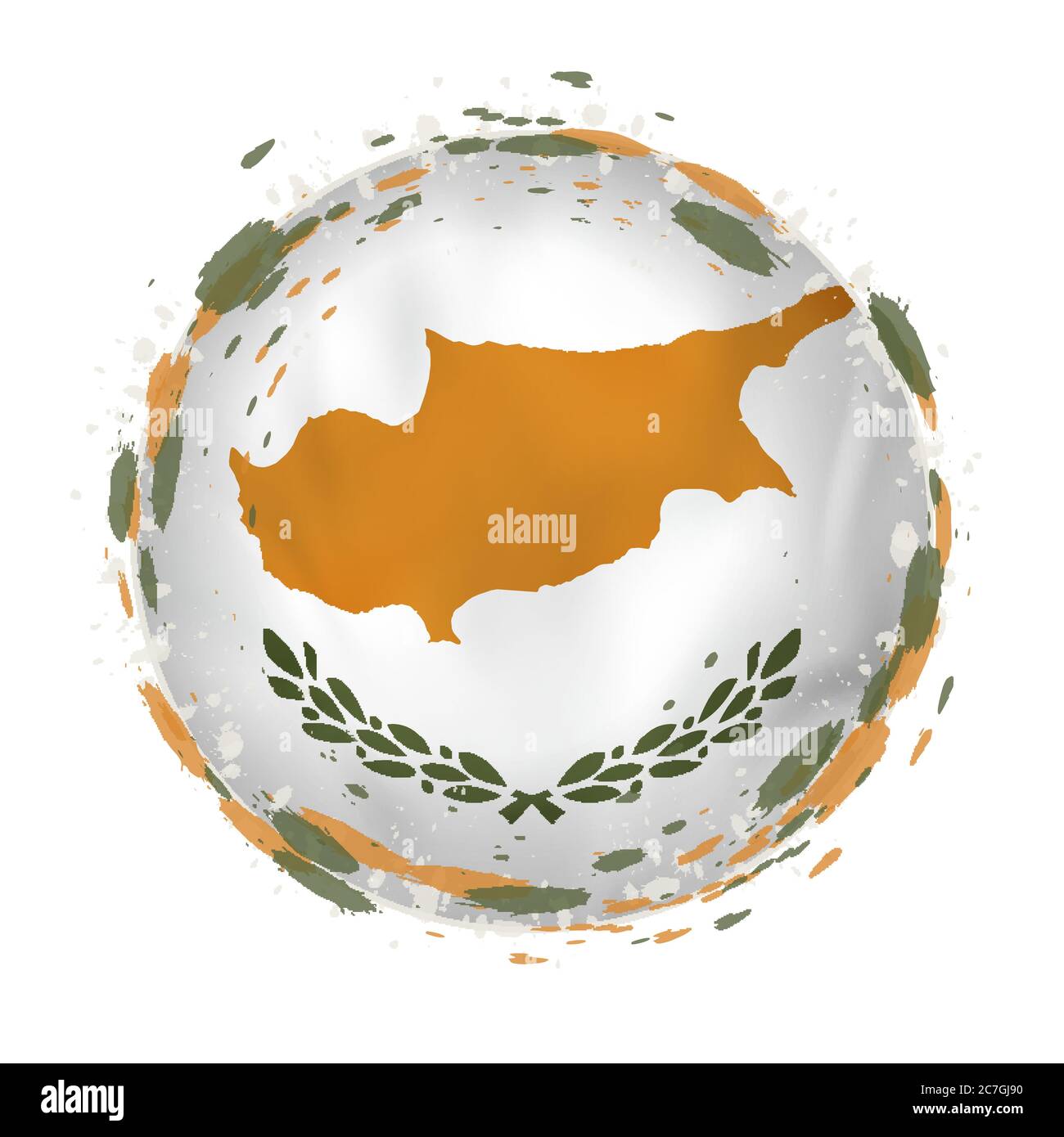 Bandiera rotonda grunge di Cipro con spruzzi di colore bandiera. Illustrazione vettoriale. Illustrazione Vettoriale