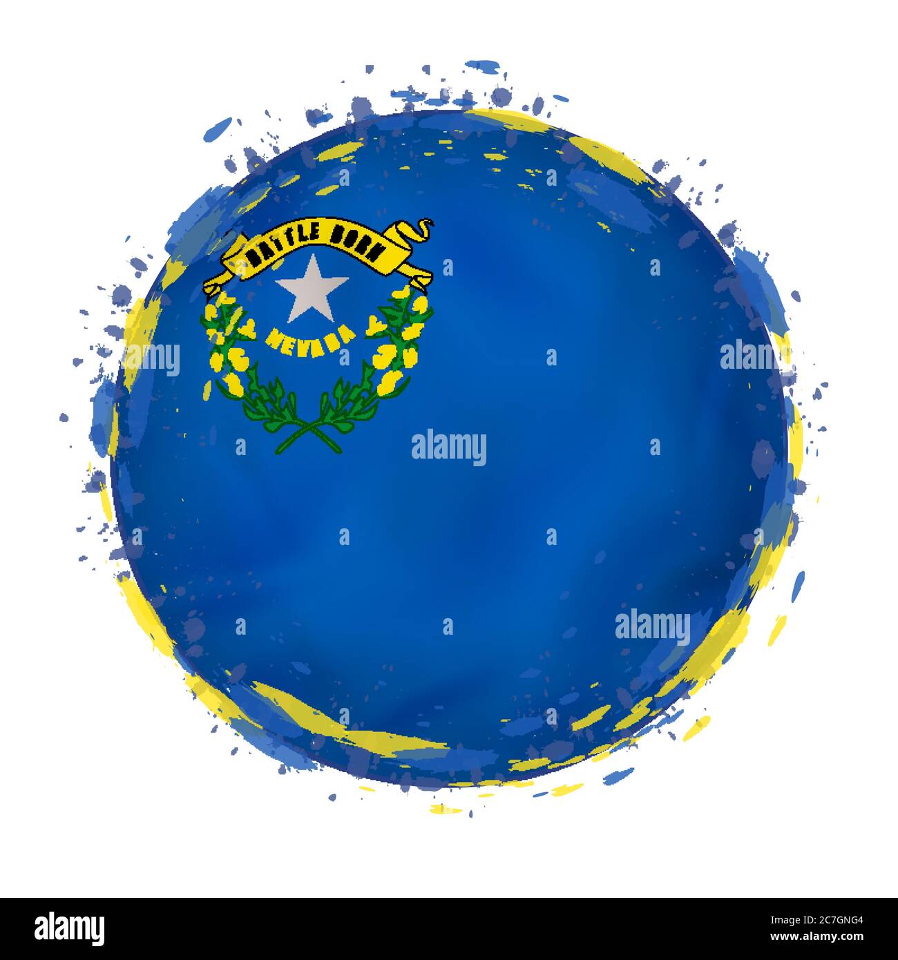Bandiera rotonda dello stato americano del Nevada con spruzzi di colore bandiera. Illustrazione vettoriale. Illustrazione Vettoriale