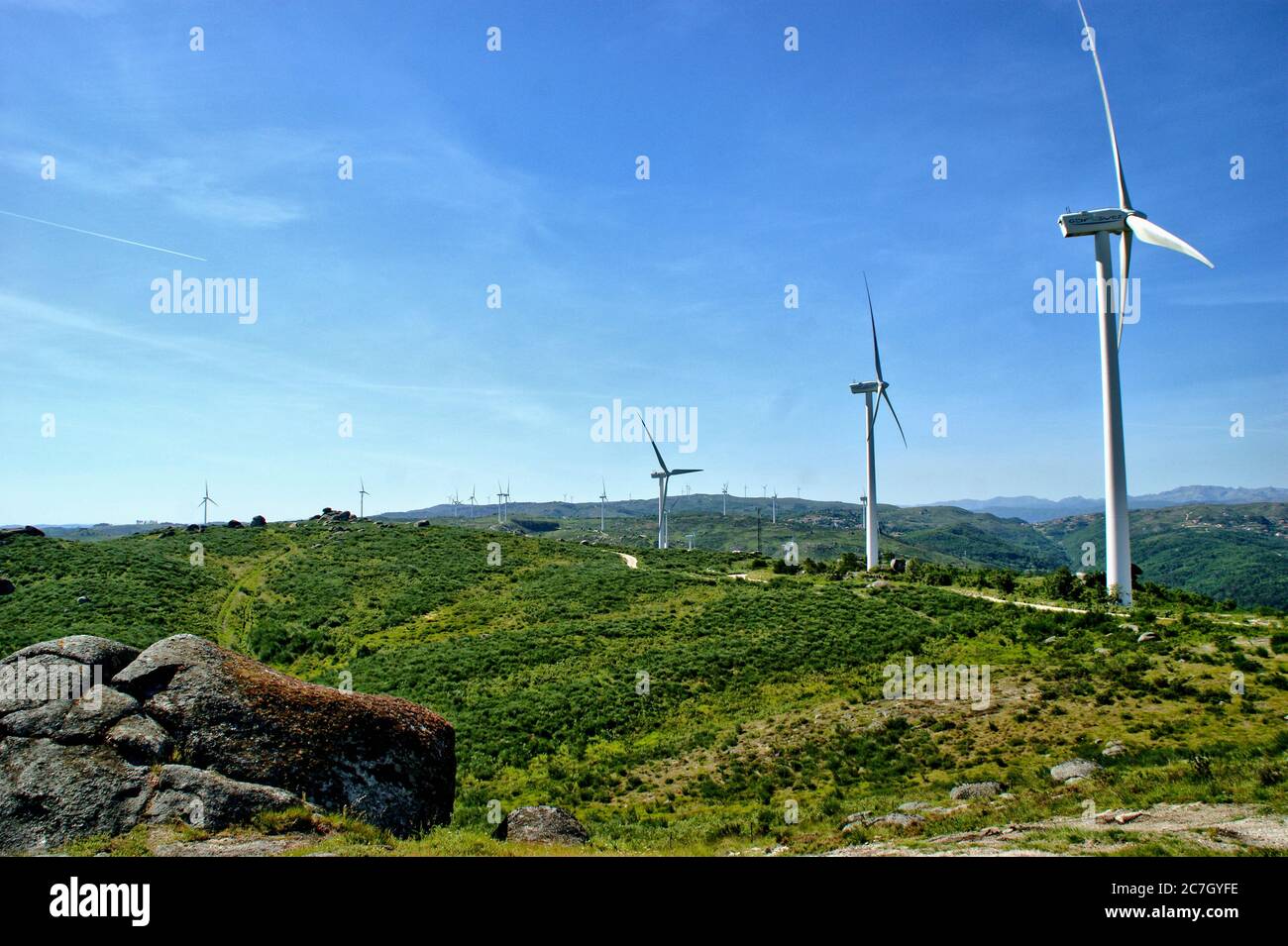 Parco eolico di Fafe, a nord del Portogallo Foto Stock