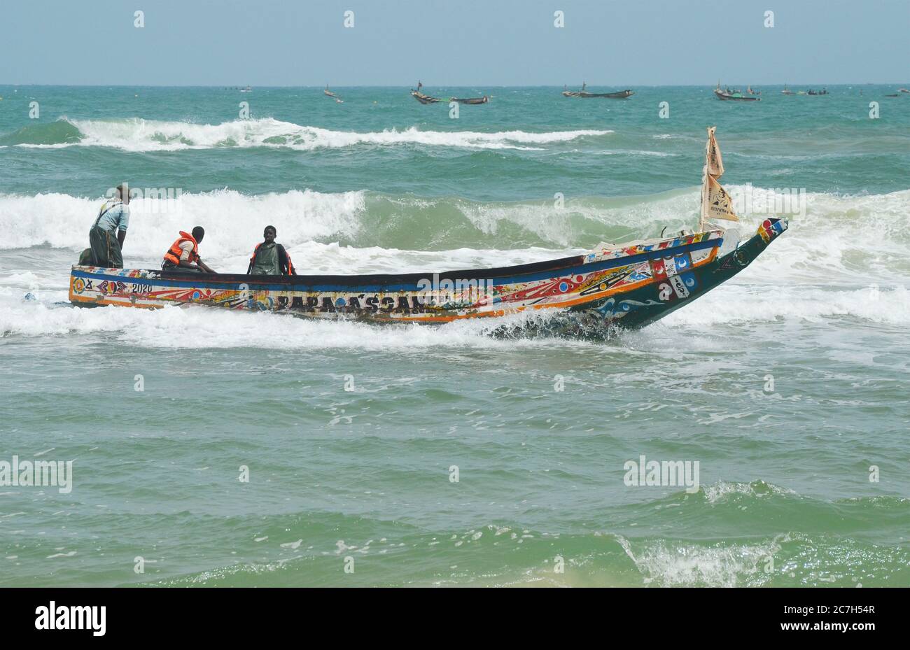 Piroghe artigianali di pesca nella costa di Lompoul, Senegal Foto Stock