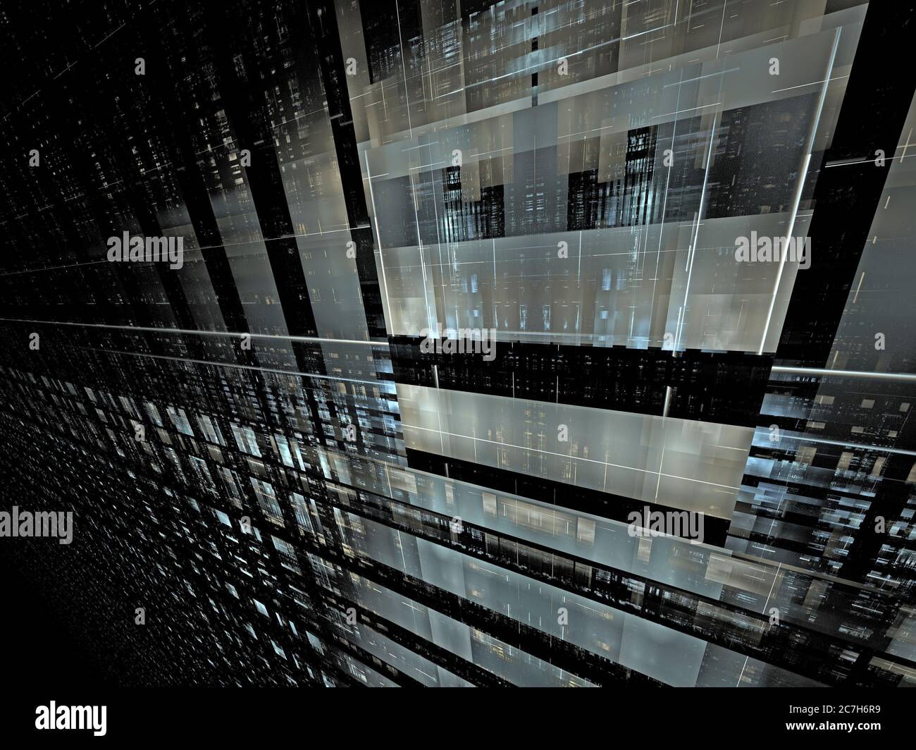 Fractal City Design - strutture grafiche tridimensionali per i temi della tecnologia, della comunicazione Foto Stock