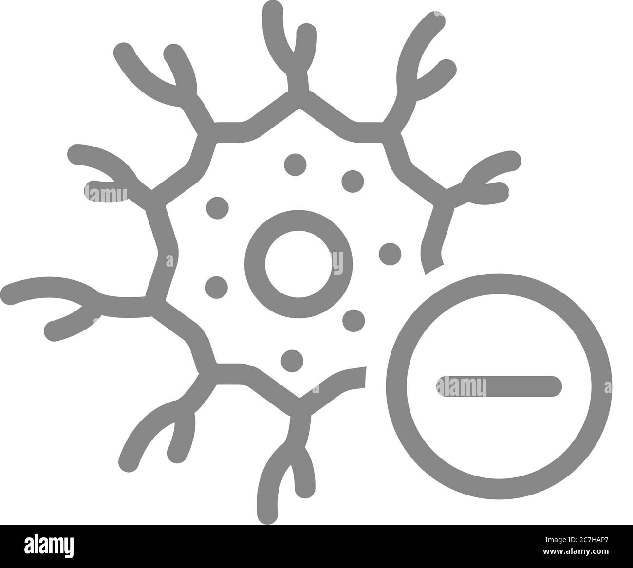 Neurone con icona della linea meno. Tessuto neurale della malattia, simbolo della cellula del nervo morto Illustrazione Vettoriale