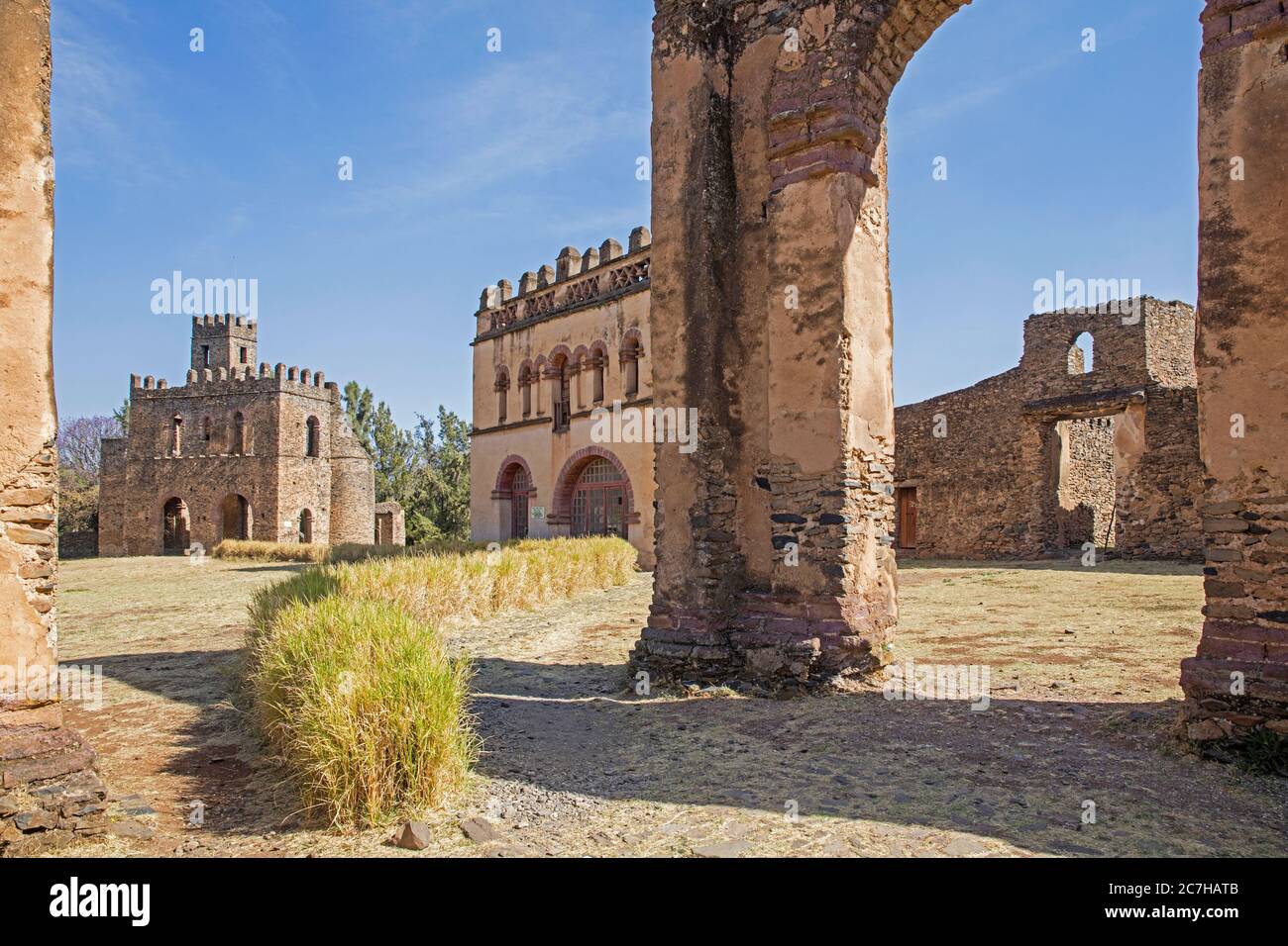 Fasil Ghebbi / recinto reale e il castello dell'imperatore del XVII secolo Fasilides, zona Nord Gondar, regione di Amhara, Etiopia, Africa Foto Stock