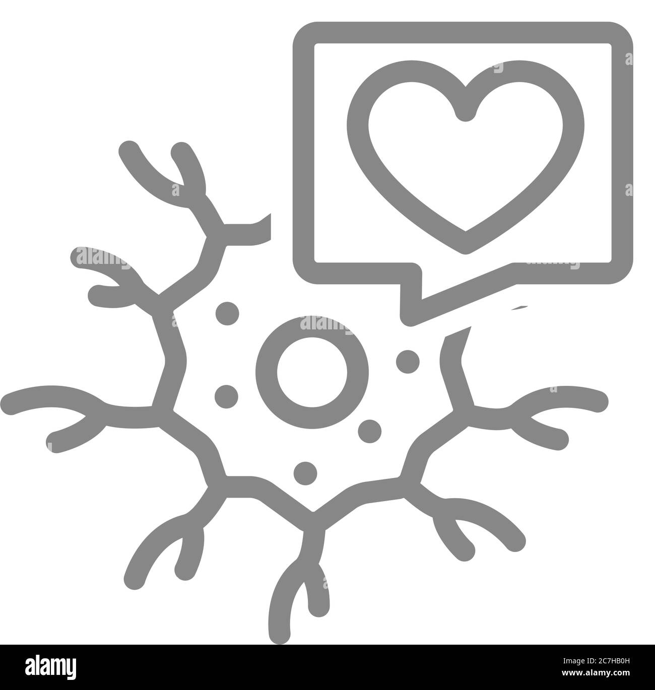 Icona neurone con cuore nella bolla del parlato. Simbolo del tessuto neurale sano Illustrazione Vettoriale