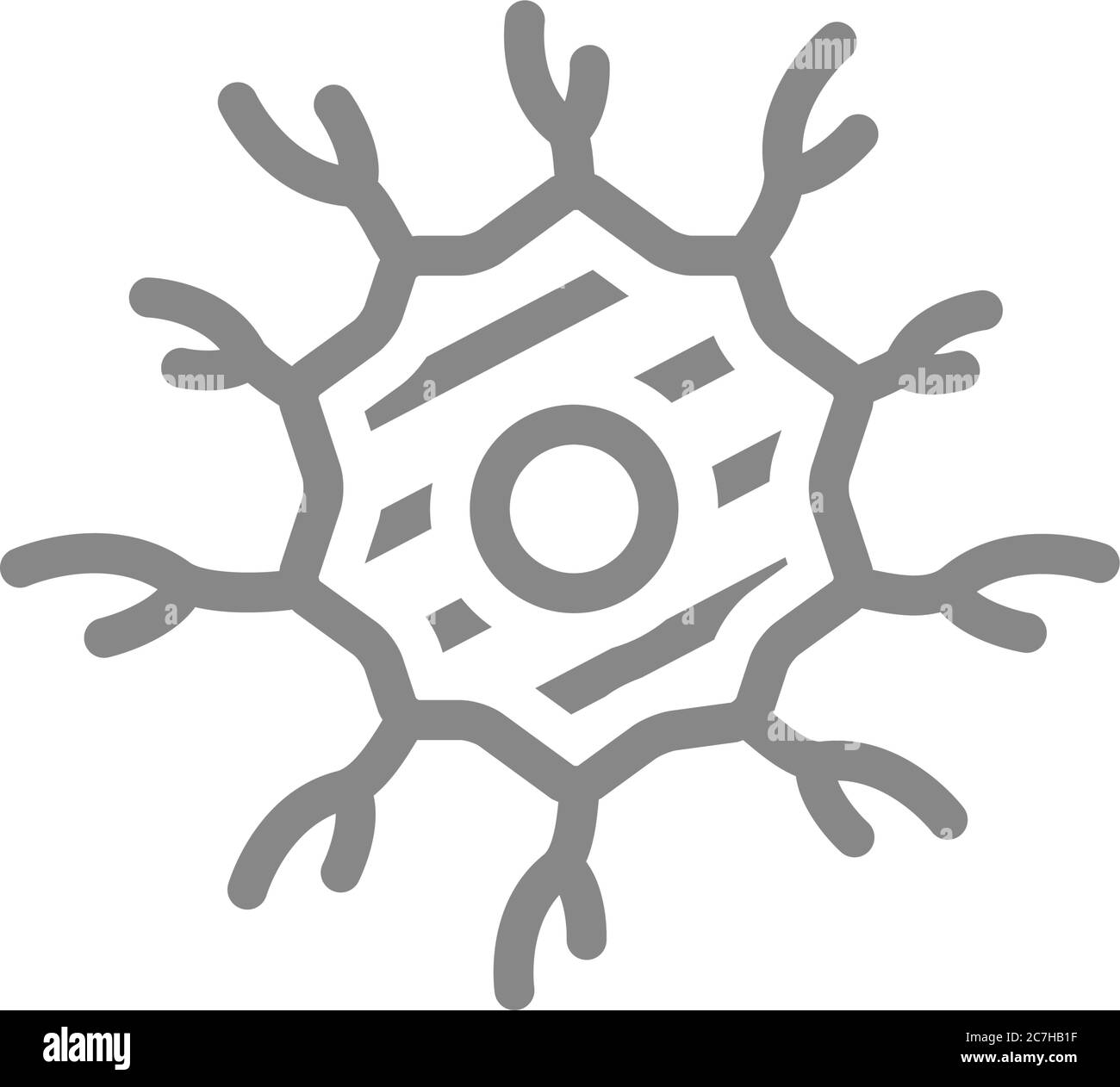 Icona della linea cellulare nervosa irritata. Malattia neurone, tessuto neurale infetto, simbolo atrofia neurale Illustrazione Vettoriale