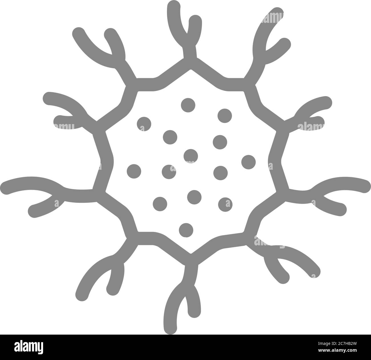 Neurone senza icona della linea del nucleo. Neurone morto, atrofia neurale, nessun simbolo di sensibilità Illustrazione Vettoriale