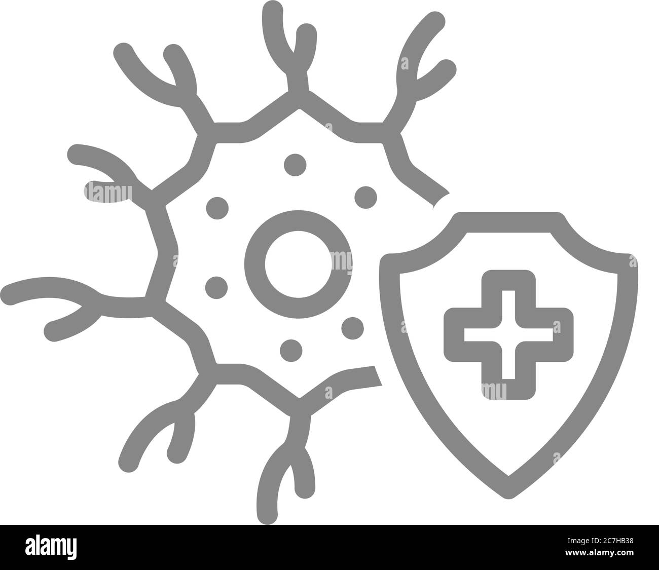 Icona della linea del neurone sano. Trattamento, primo soccorso per il simbolo della malattia del tessuto neurale Illustrazione Vettoriale