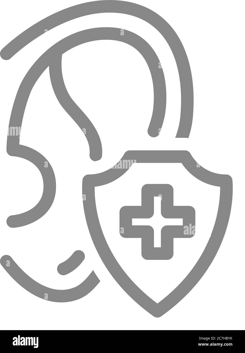 Icona della linea auricolare sana e protetta. Trattamento cardiaco, primo soccorso per l'udito, simbolo di malattia dell'organo Illustrazione Vettoriale