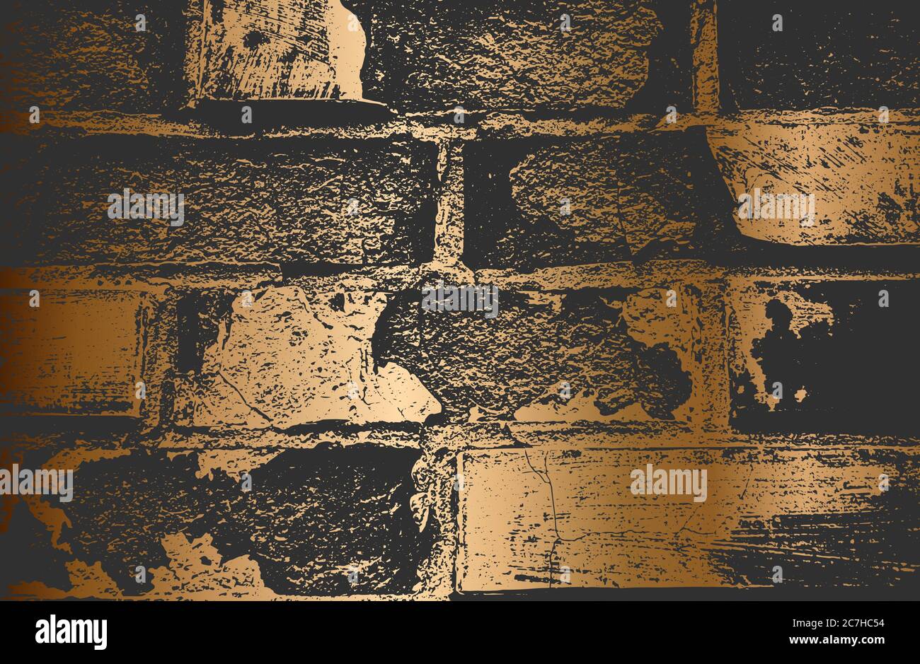 Stressato trama di sovrapposizione di vecchio muro di mattoni dorati, sfondo grunge. Illustrazione vettoriale astratta. Illustrazione Vettoriale