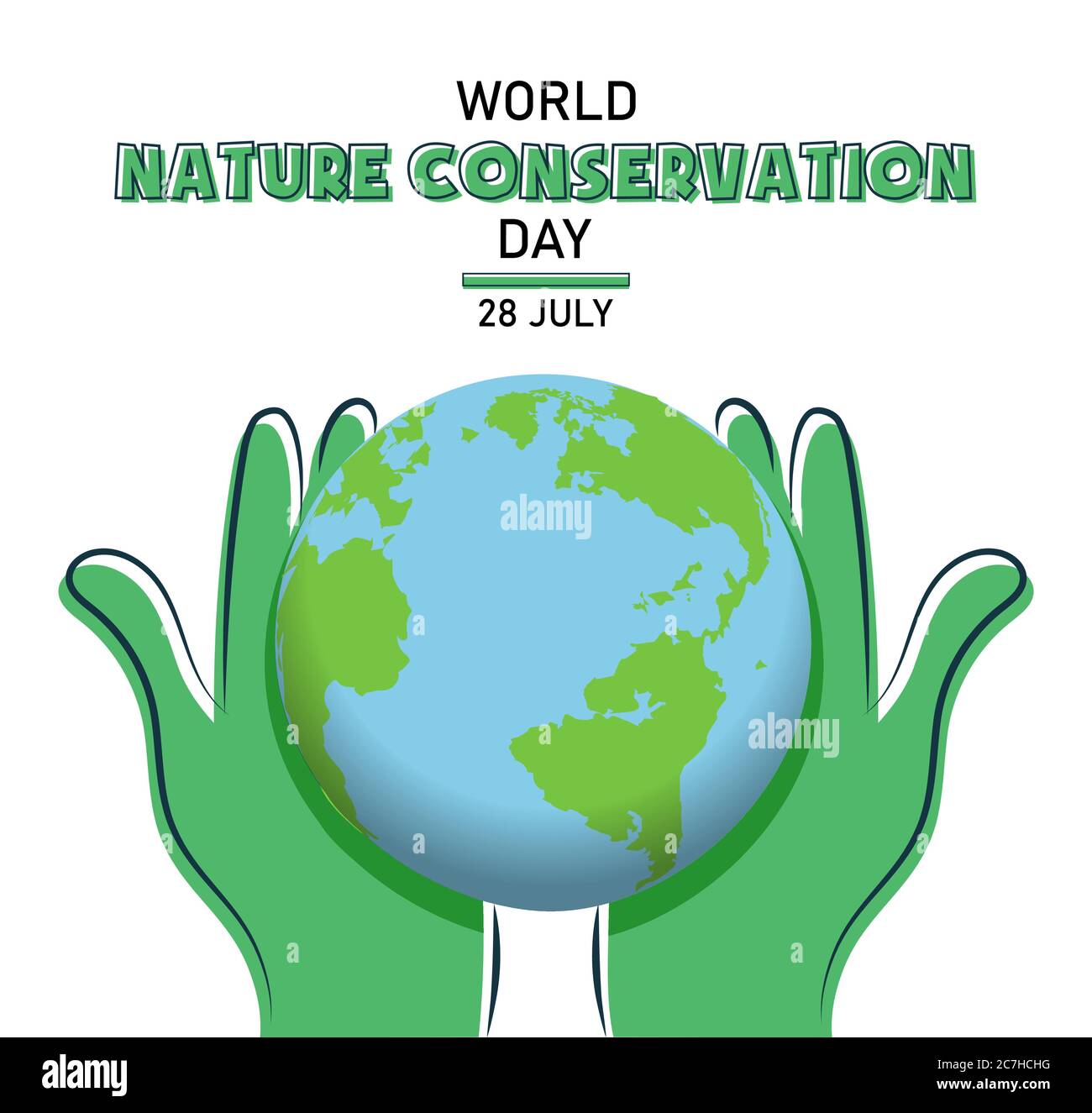 Giornata mondiale della conservazione della natura, 28 luglio, la Terra nelle mani poster astratto per il web, vettore di illustrazione Illustrazione Vettoriale