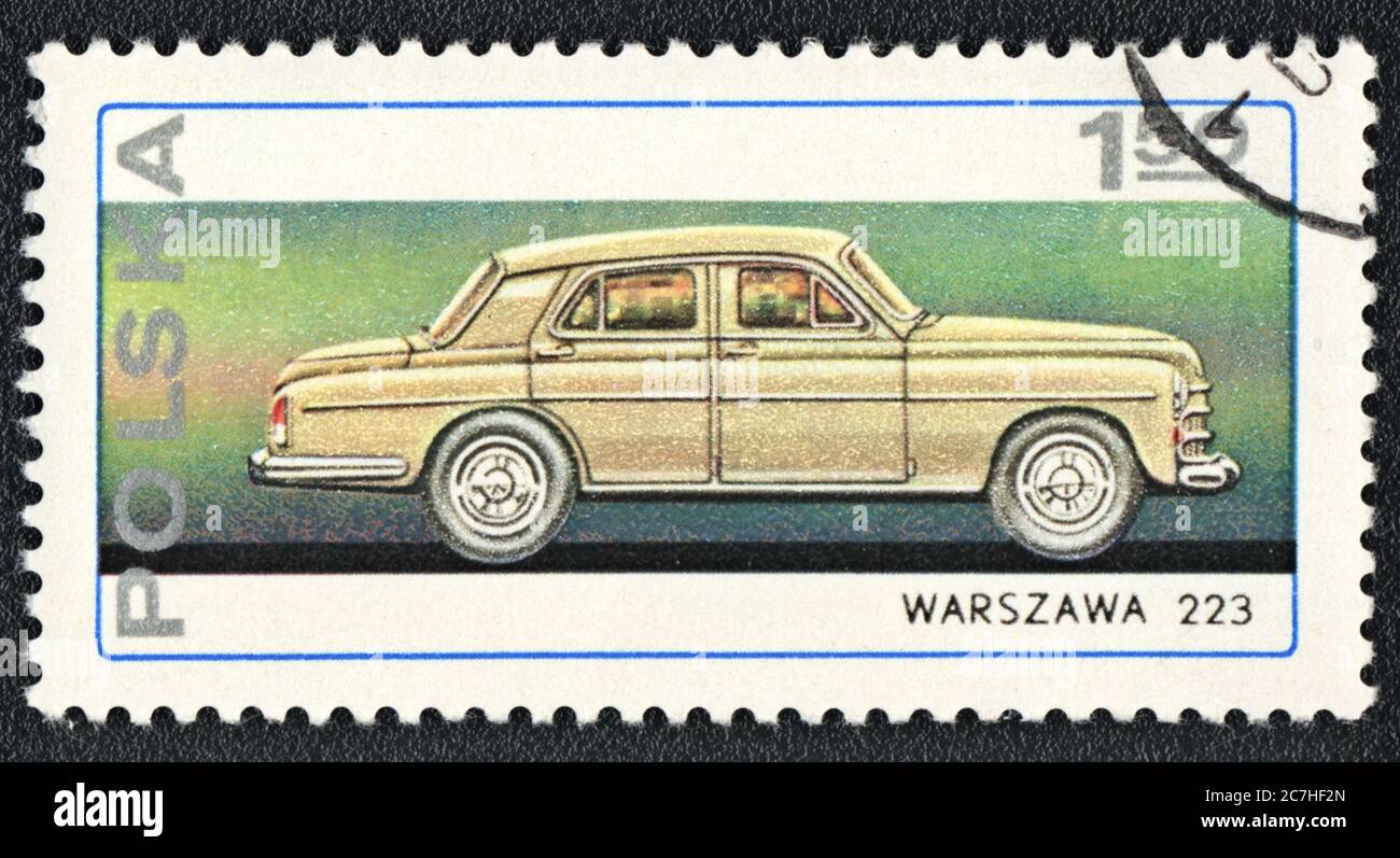Francobollo. Autovettura Warszawa 223, dalla serie, Polonia, 1982 Foto Stock