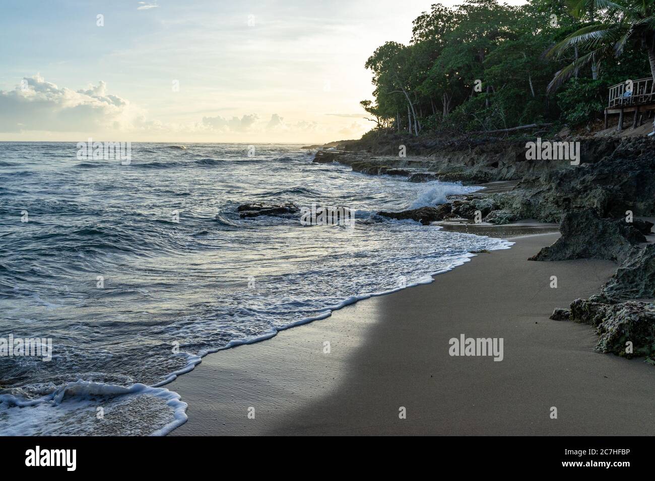America, Caraibi, Greater Antilles, Repubblica Dominicana, Cabarete, umore del mattino sulla spiaggia del natura Cabana Boutique Hotel & Spa Foto Stock