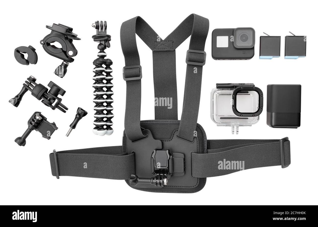 action camera imposta il percorso isolato su bianco Foto Stock