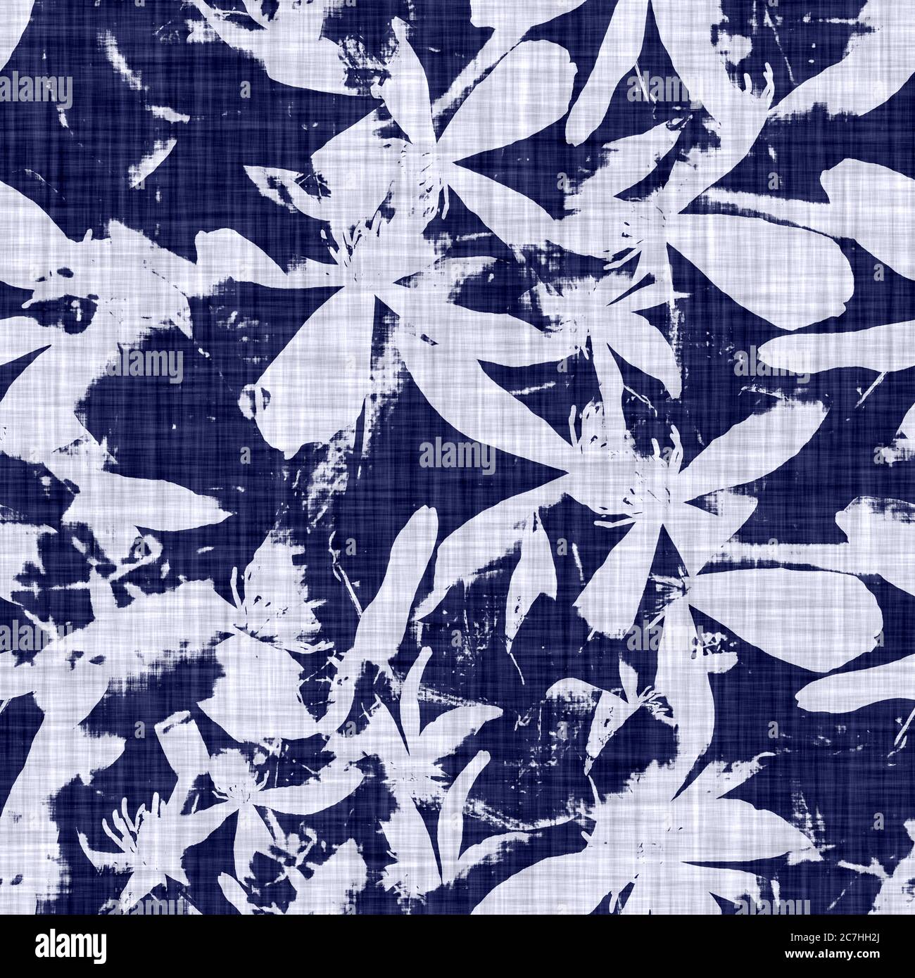 Indaco fiore blu blocco stampa damask tinto texture sfondo. Campione giapponese di ripetizione batik tessuto senza cuciture. Fiorito organico afflitto blocco Foto Stock