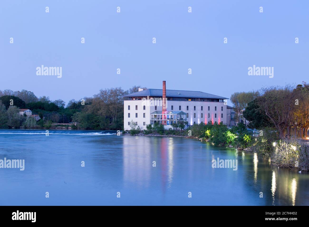 Ex mulino, Agde, Canal du Midi, Francia, Francia Foto Stock
