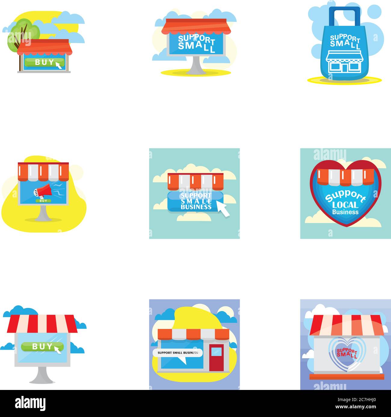 Supporto negozio locale piccolo. Mercato locale - Vector Illustrazione Vettoriale