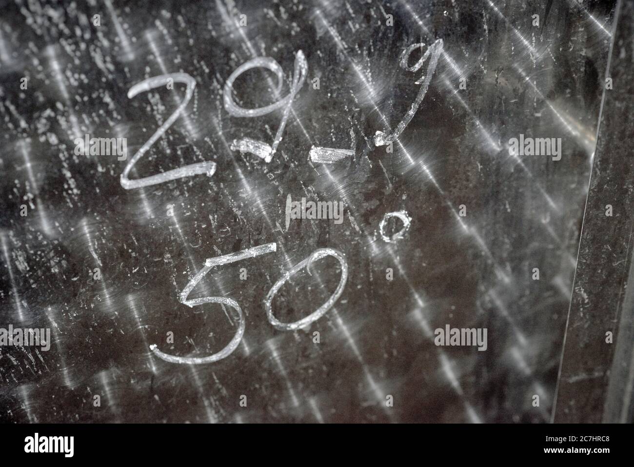 Tanica per vino in acciaio inox con scritta in gesso, grado Oechsle Foto Stock