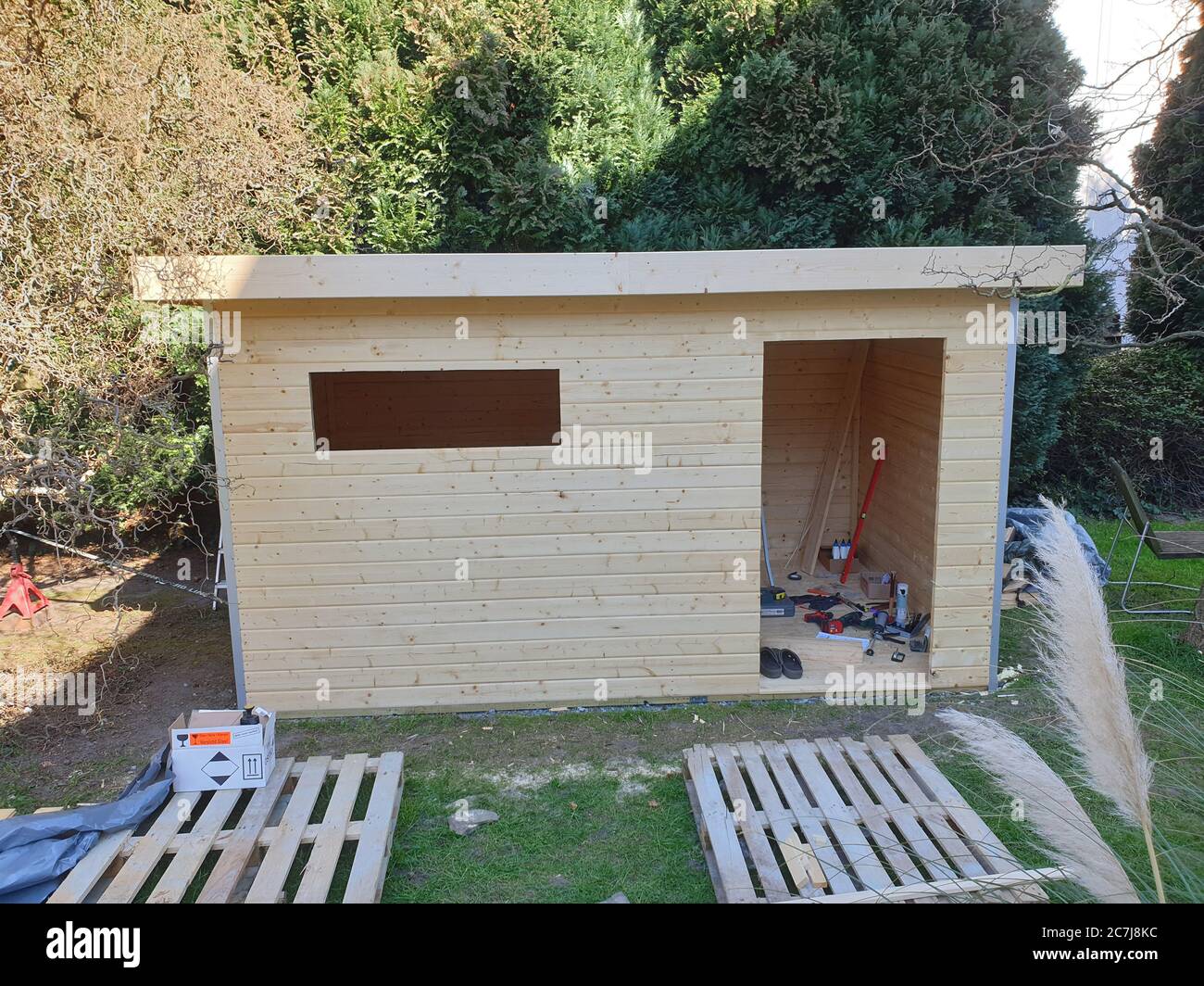 Costruzione di una sauna in giardino, foto serie 6/14, Germania Foto Stock