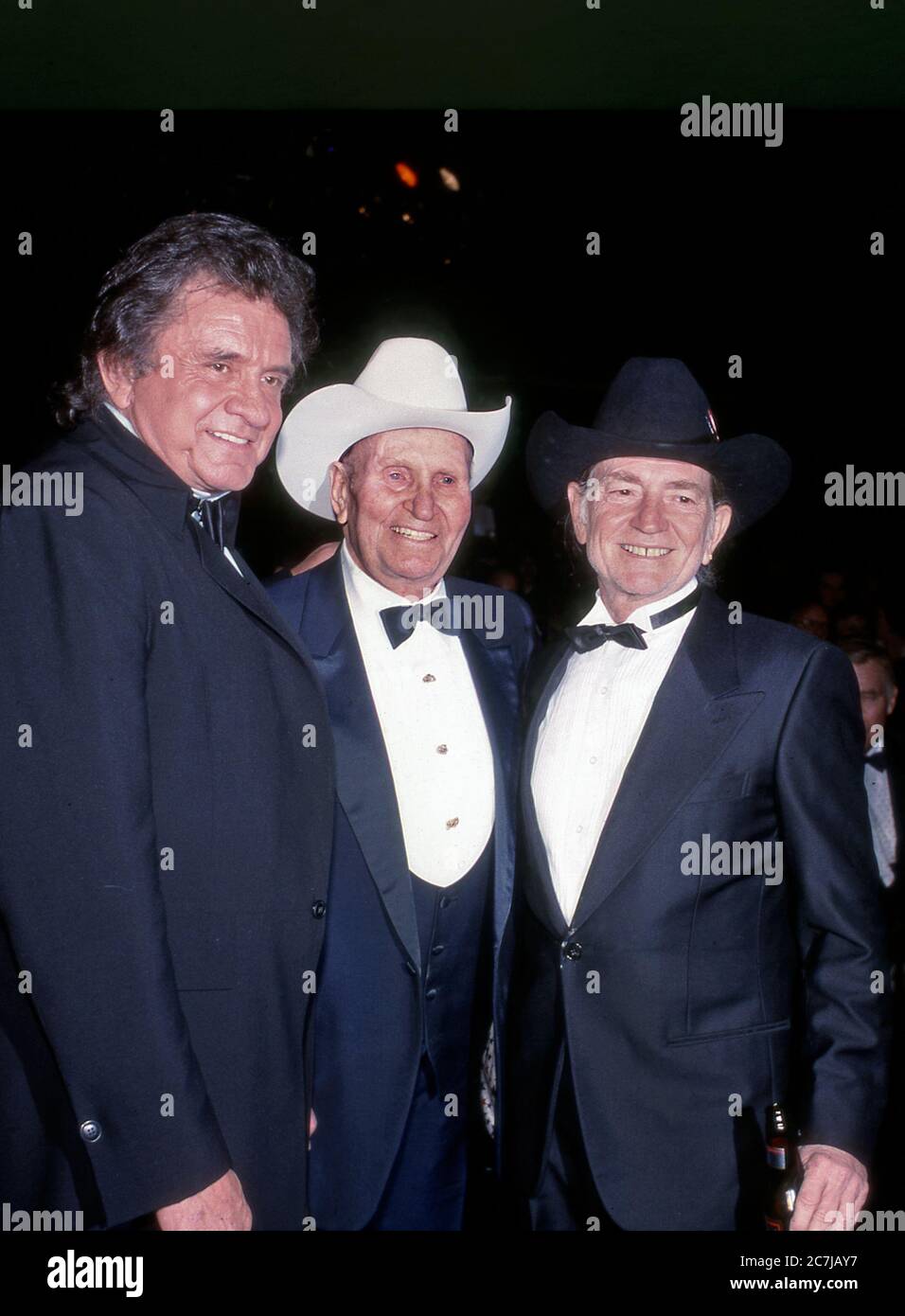 Johnny Cash, gene Autrey, Willie Nelson all'apertura del gene Autry Museum di Los Angeles, California Foto Stock
