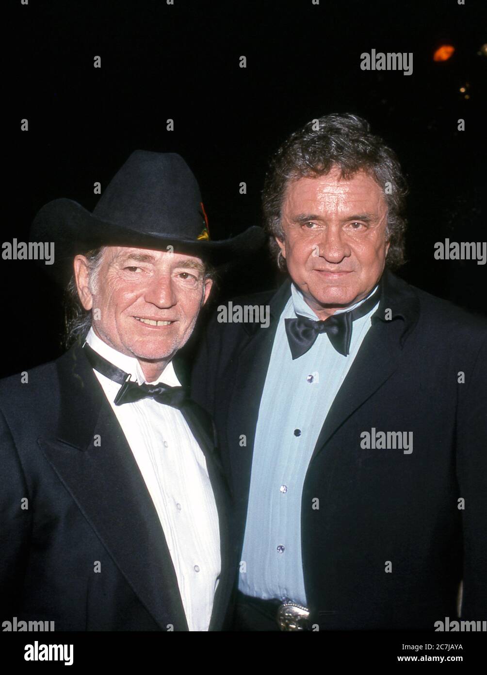 Johnny Cash e Willie Nelson all'apertura del gene Autry Museum di Los Angeles, California Foto Stock