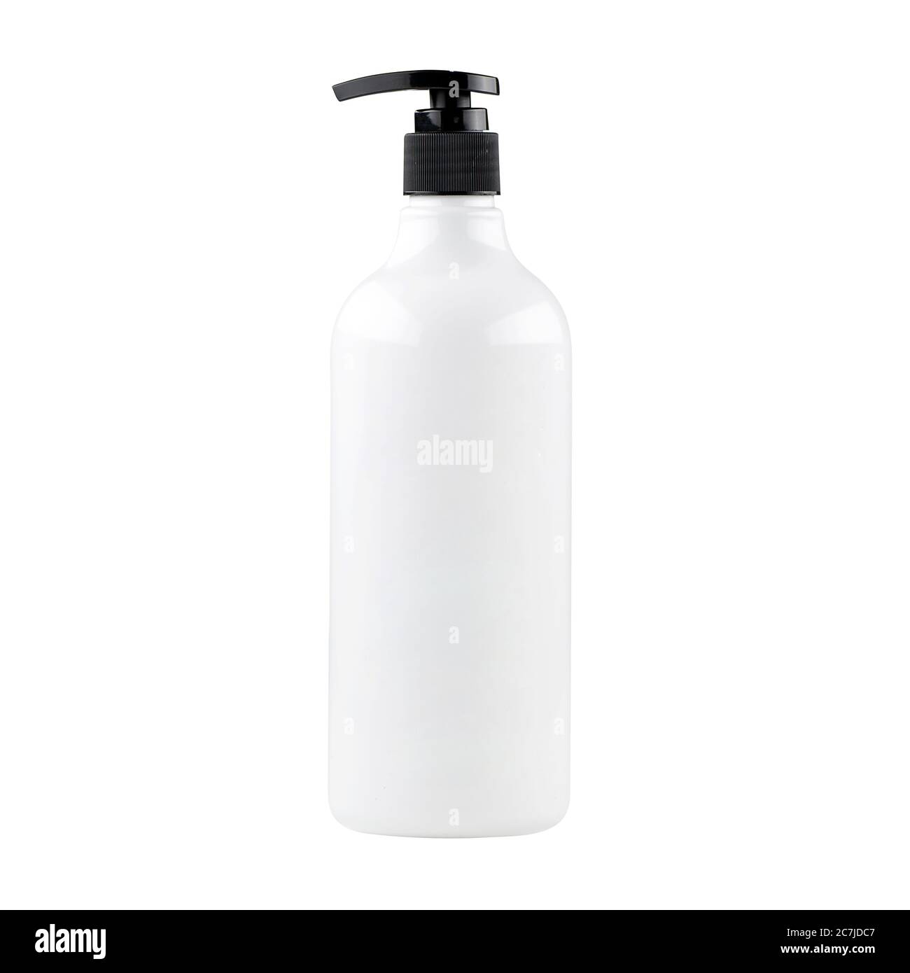 Flacone cosmetico con pompa isolata su fondo bianco Foto Stock