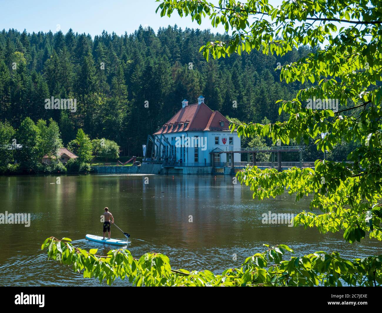 Höllensteinsee Reservoir, Foresta Bavarese, Baviera, Germania Foto Stock
