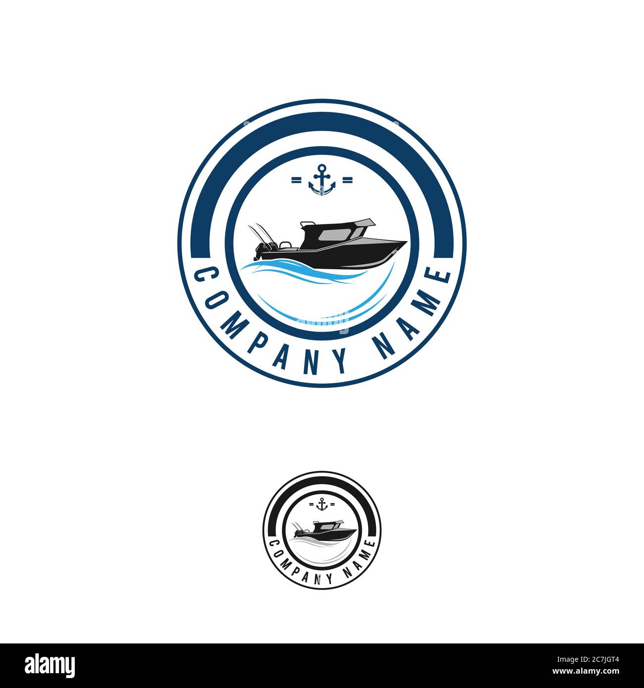 Collezione di Logo per la pesca con pescatore su barca a pesca, modello con logo per la barca a pesca. Illustrazione vettoriale eps.10 Illustrazione Vettoriale