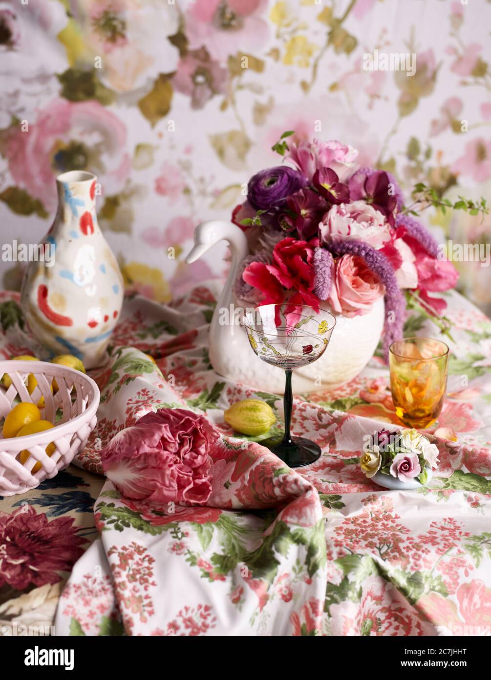 Tessuti e carta da parati floreali, decorazione 2020 Foto Stock