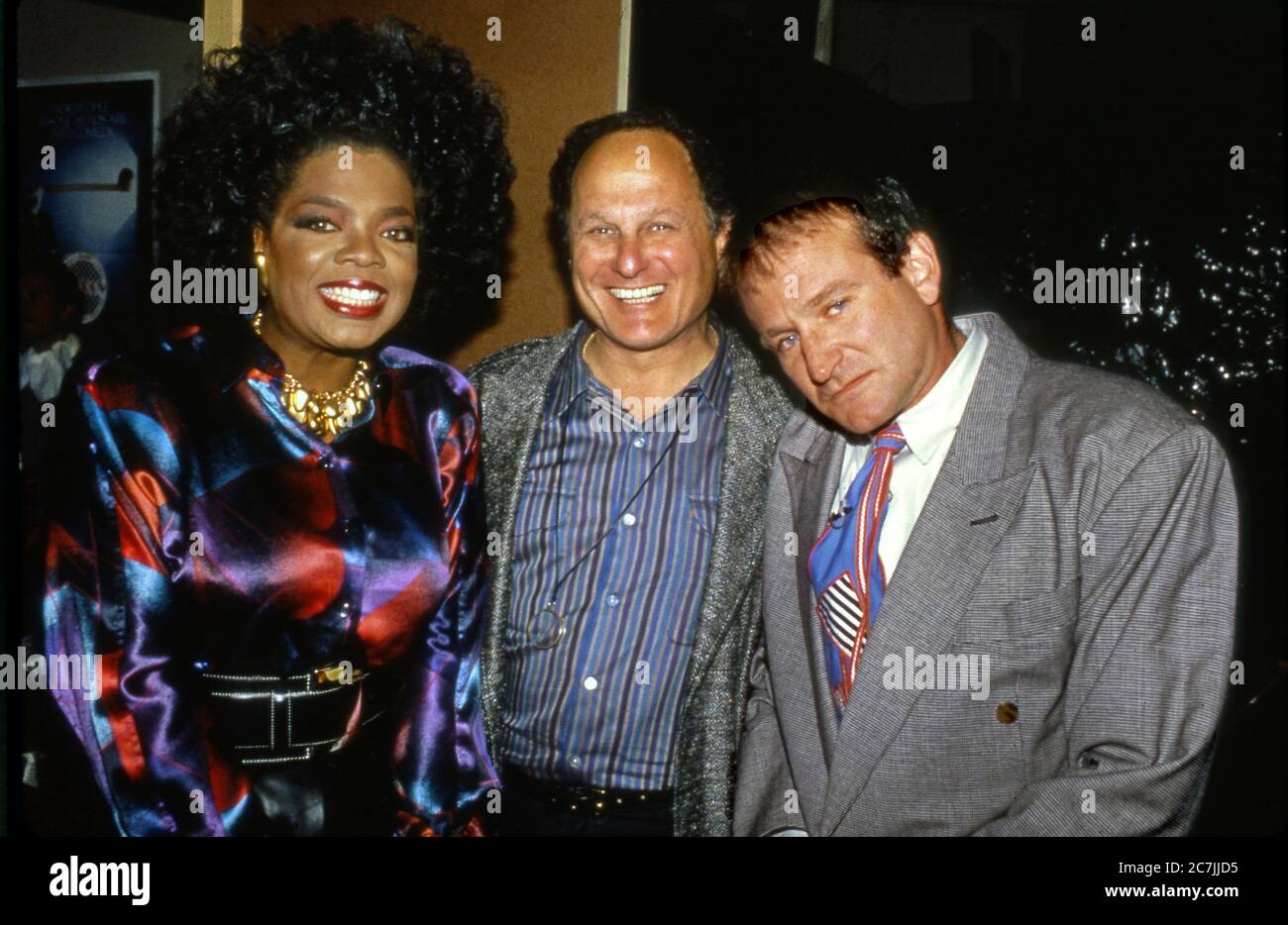 Oprah Winfrey, Bud Friedmann, Robin Williams al Teatro Improv per l'evento di supporto al Comic Relief. Foto Stock