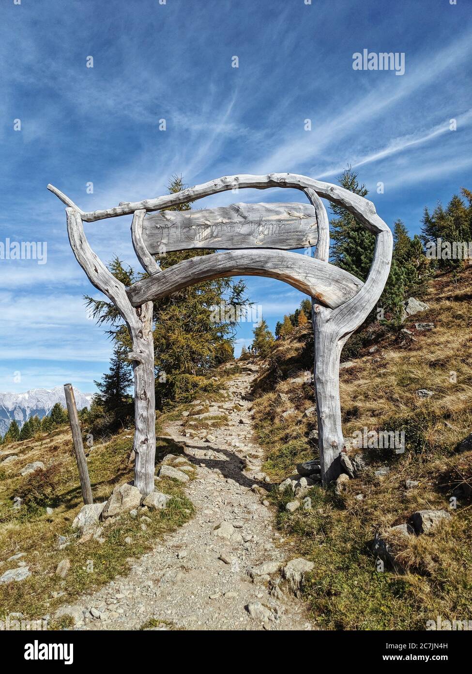 Portale di partenza della Zirbenweg sulla Patscherkofel Foto Stock