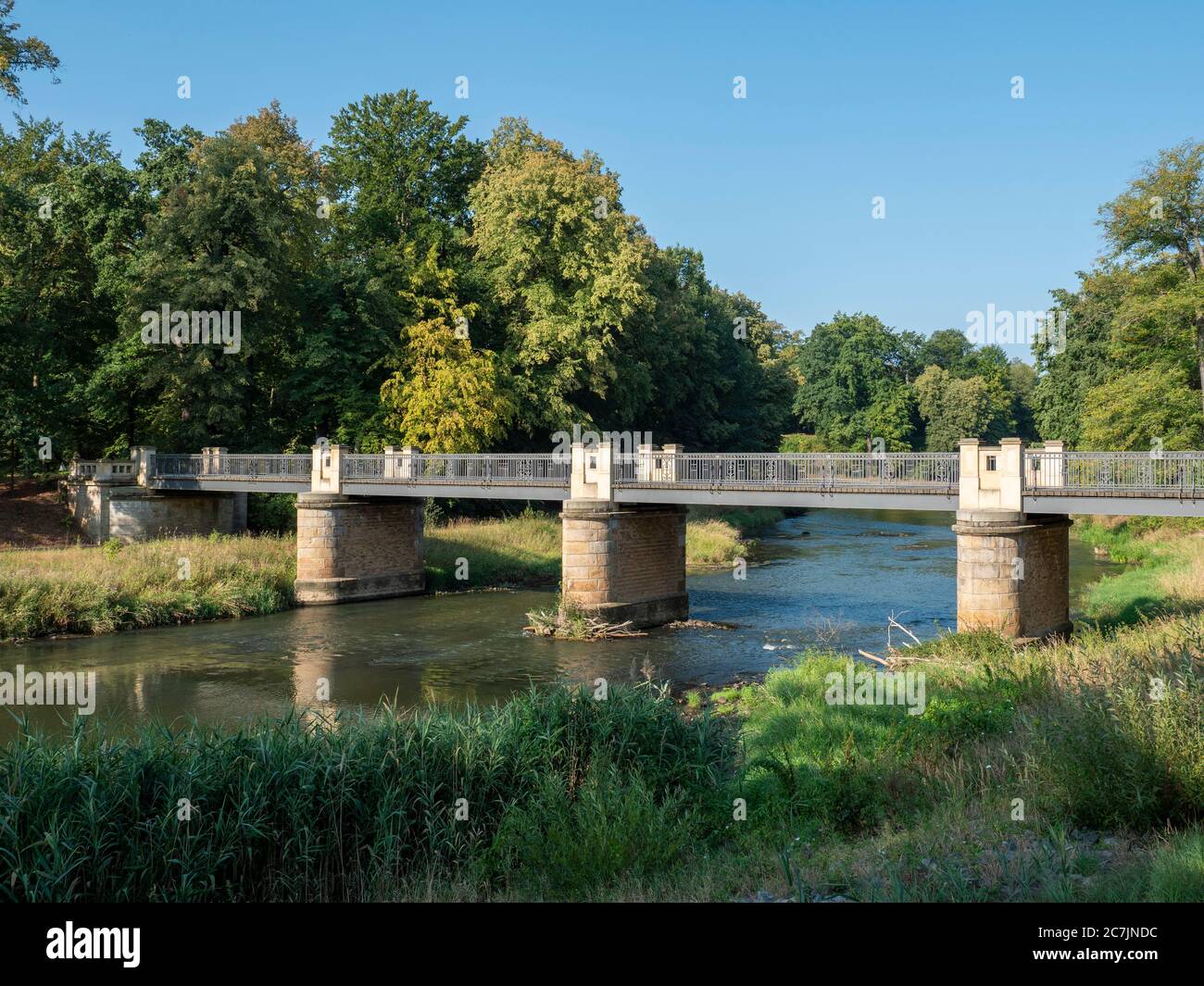 Muskauer Park, Ponte Inglese sulla Neisse, Sito Patrimonio dell'Umanità dell'UNESCO, Bad Muskau, alta Lusazia, Sassonia, Germania Foto Stock