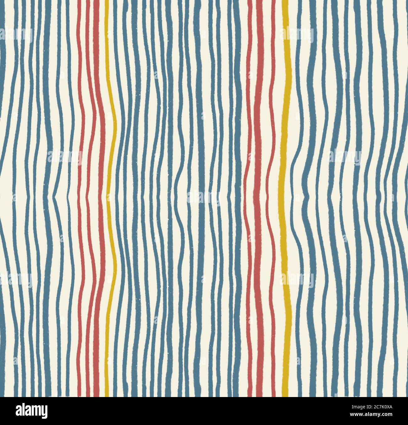 Tracciato verticale con onde distorte di colore blu e rosso vintage su sfondo color crema chiaro. Foto Stock