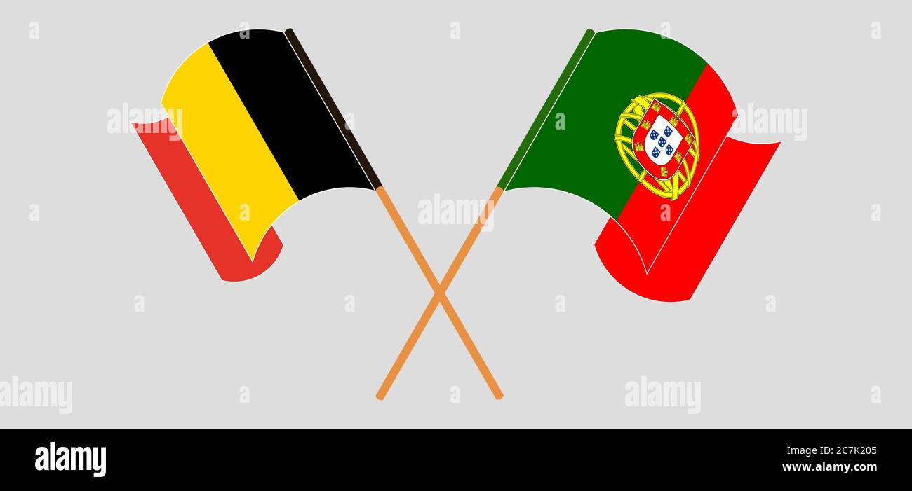 Bandiere incrociate e sventolanti del Belgio e del Portogallo. Illustrazione vettoriale Illustrazione Vettoriale