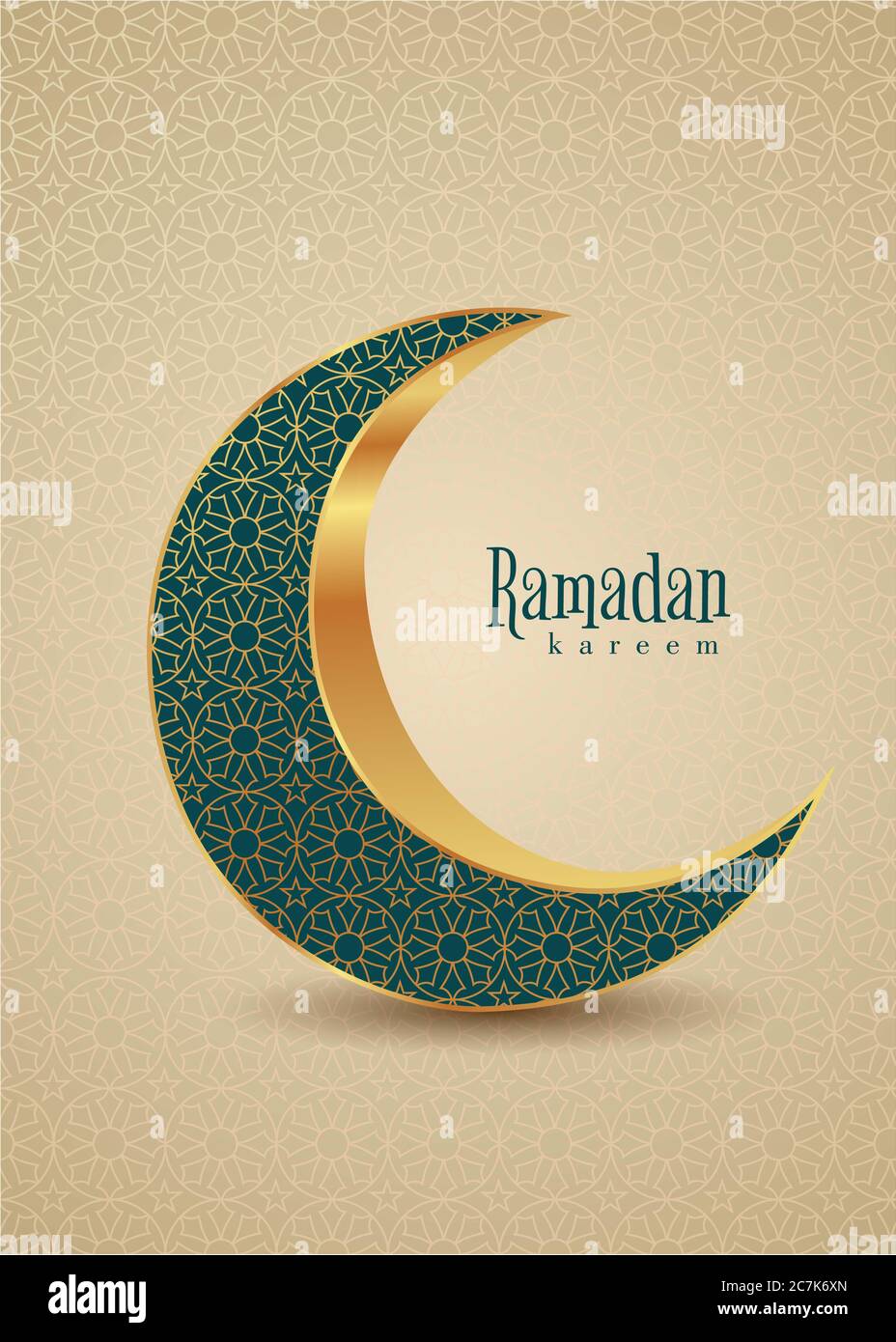 Crescent Islamic con Lanterna a chiodatura per Ramadan Kareem e eid mubarak. Motivo della Luna di mezzo dorato,illustrazione background.Vector Foto Stock