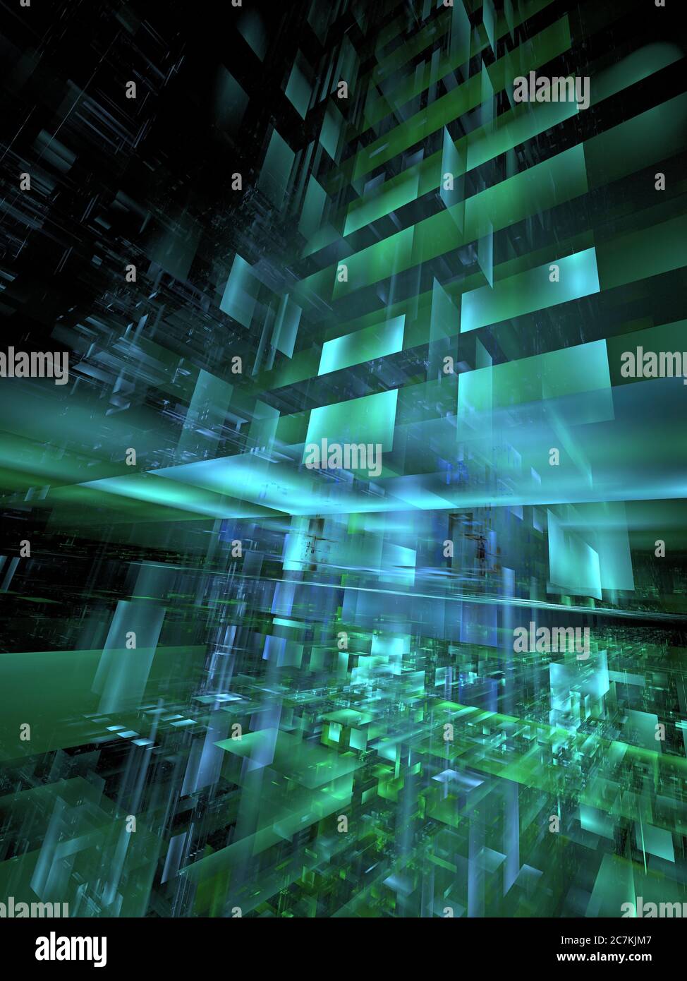 Fractal City Design - strutture grafiche tridimensionali per i temi della tecnologia, della comunicazione Foto Stock