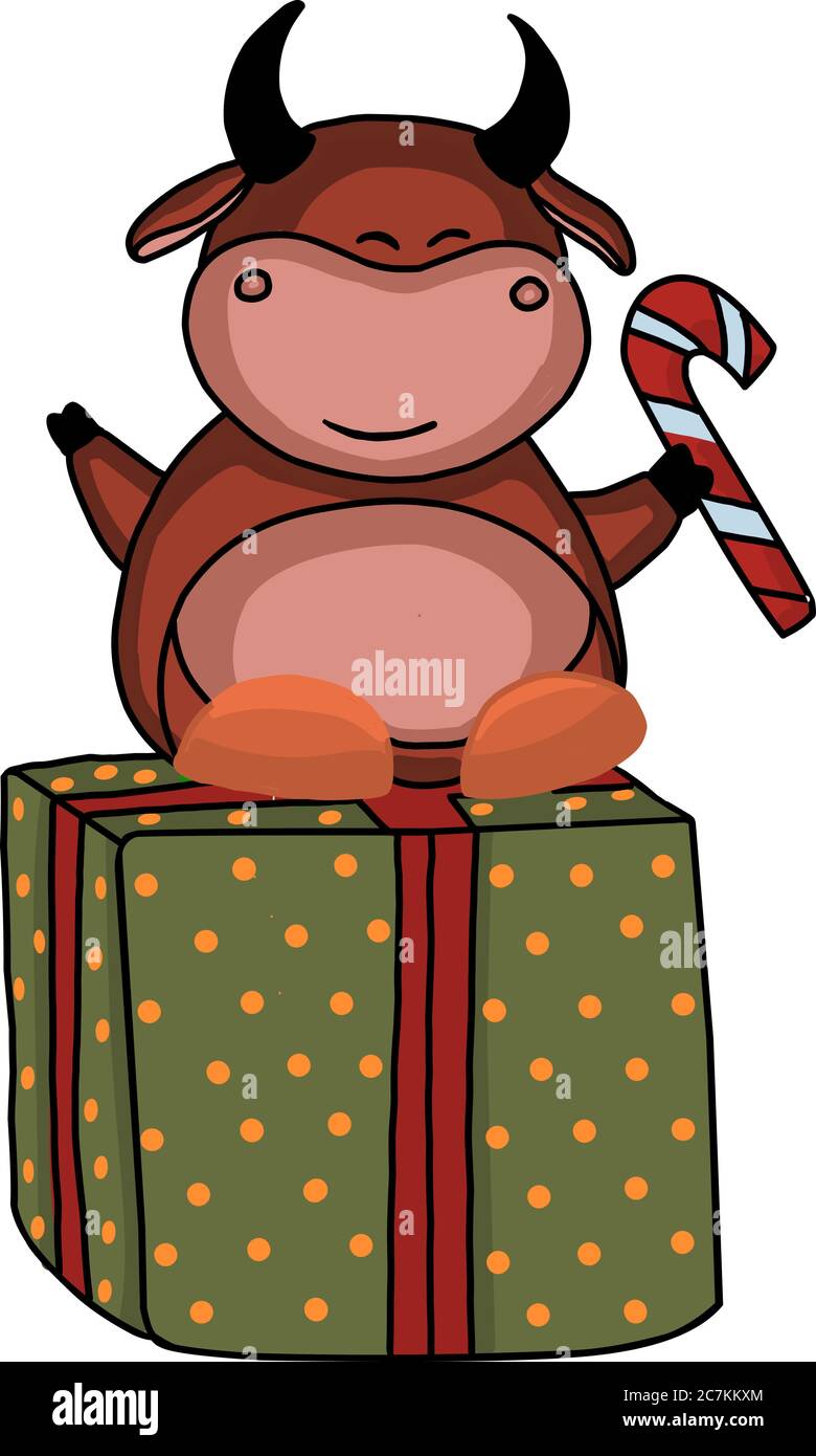 Il toro è il simbolo del 2021. Cartolina buone feste. Cute illustrazione del bue Illustrazione Vettoriale