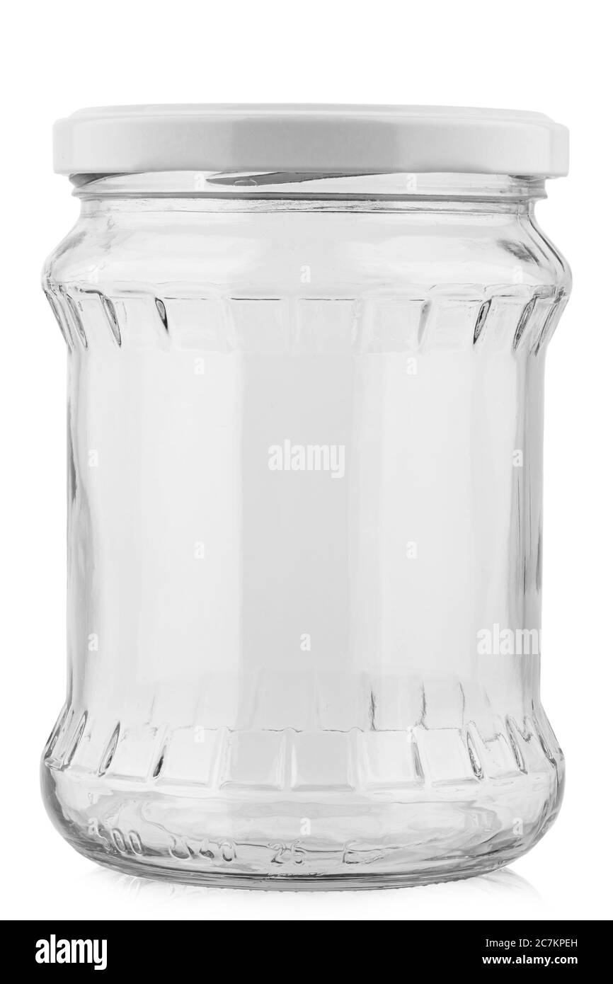 Vaso in vetro isolato su sfondo bianco con percorso di ritaglio. Foto Stock