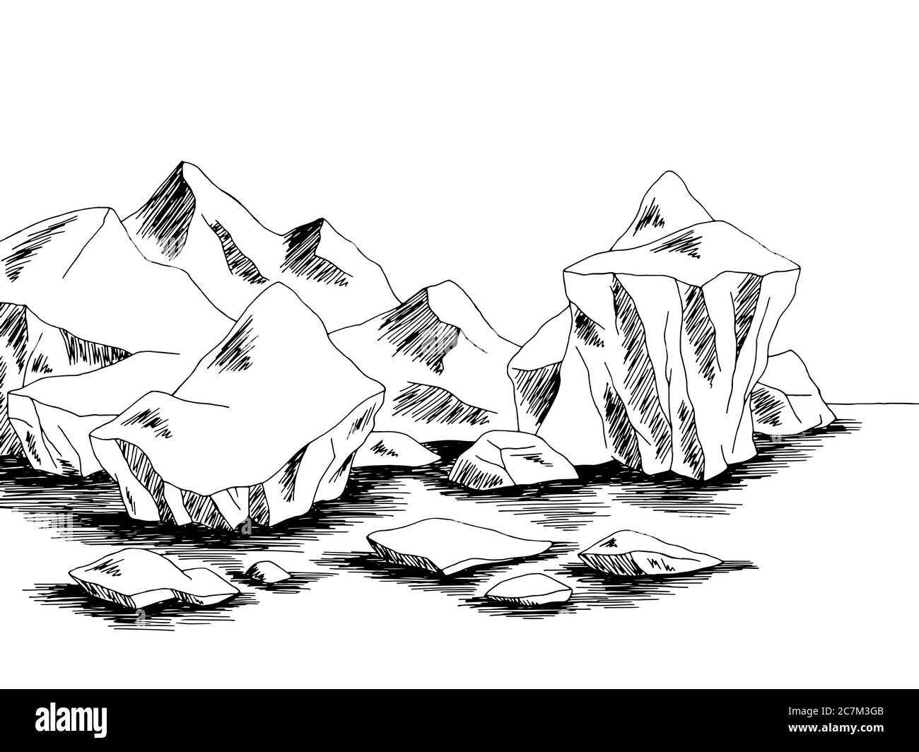 Artico mare iceberg grafico bianco nero illustrazione vettore schizzo Illustrazione Vettoriale