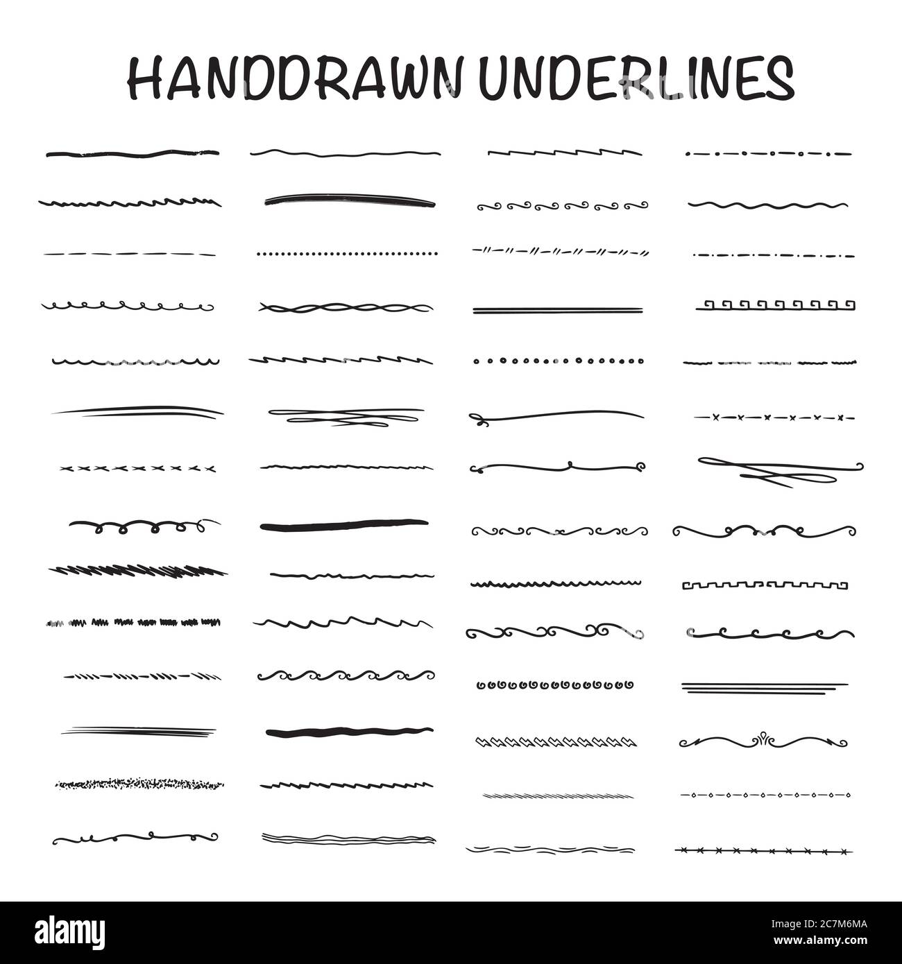 Collezione artigianale Set di tratti sottolineati in Marker Brush Dodle Style varie forme - Vector EPS Illustrazione Vettoriale