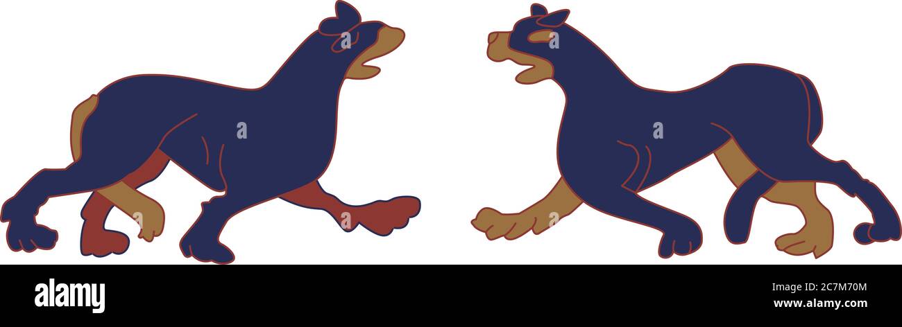 Coppia di illustrazioni del cane, ispirato dal arazzo di Bayeux Illustrazione Vettoriale