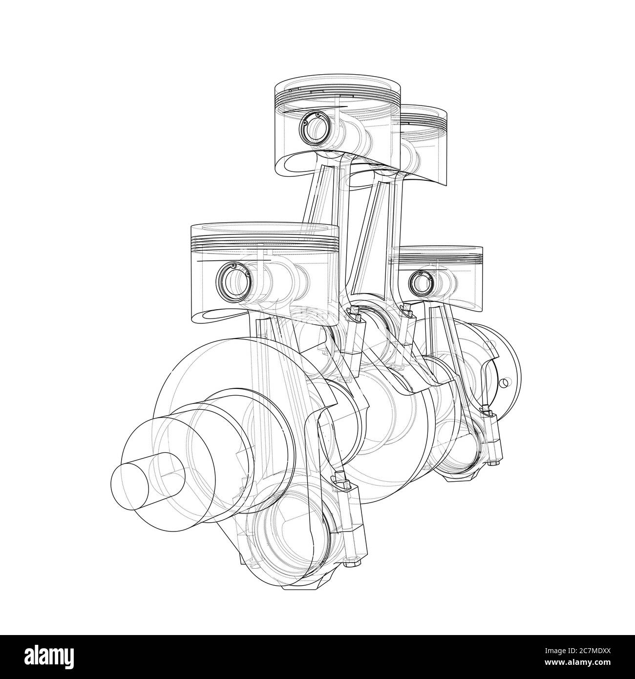 Profilo dei pistoni del motore. illustrazione 3d Foto Stock