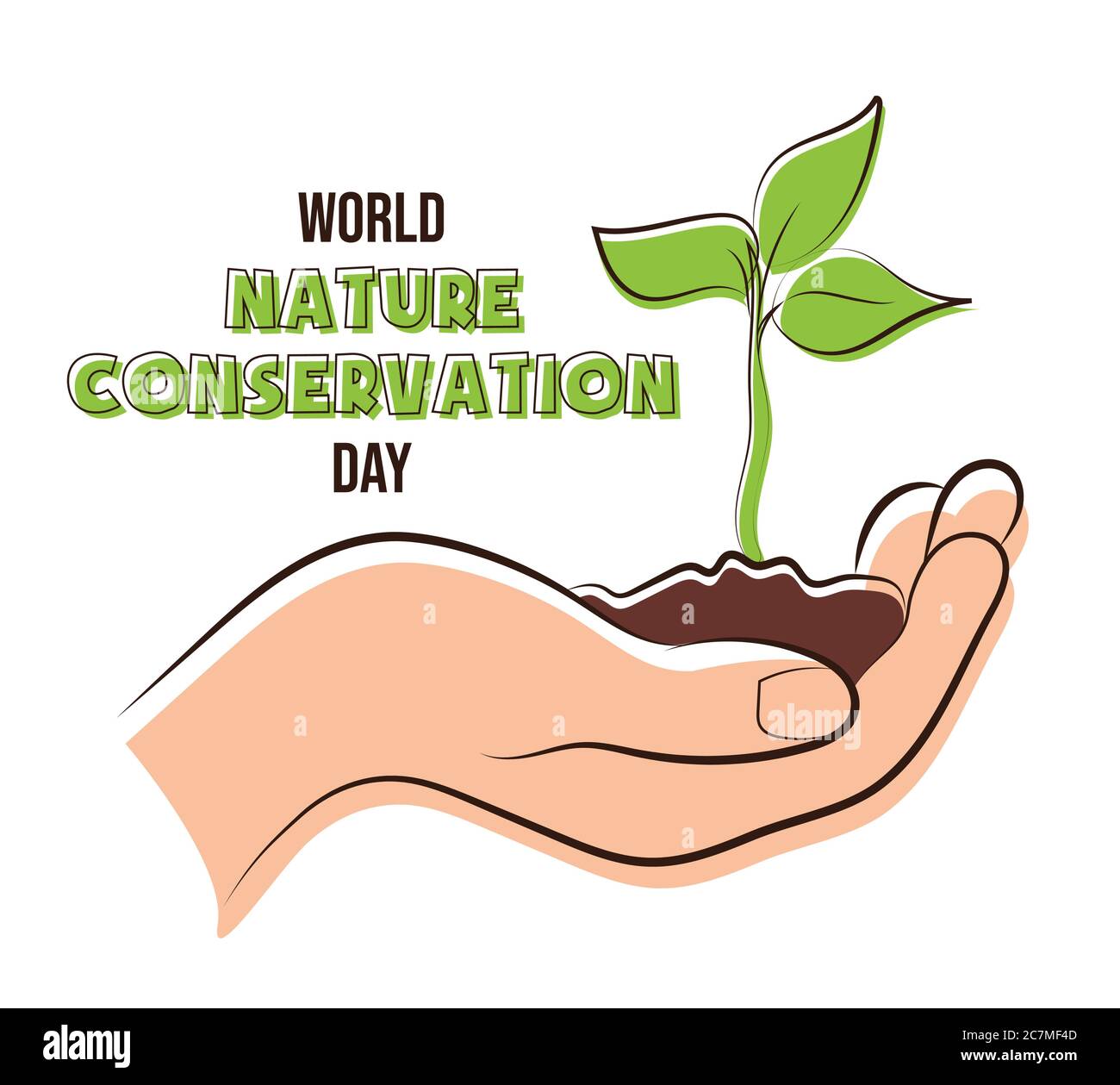 Giornata mondiale di conservazione della natura, pianta in mano poster per il web, illustrazione vettore Illustrazione Vettoriale