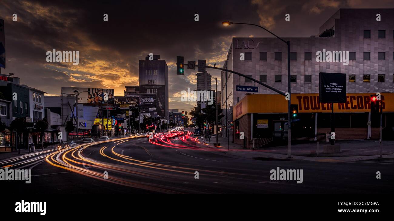 Sunset Boulevard guardando verso ovest Foto Stock